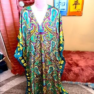 Winlar kaftan, caftan, lounger, robe, green/purple/yellow,Vintage, one size